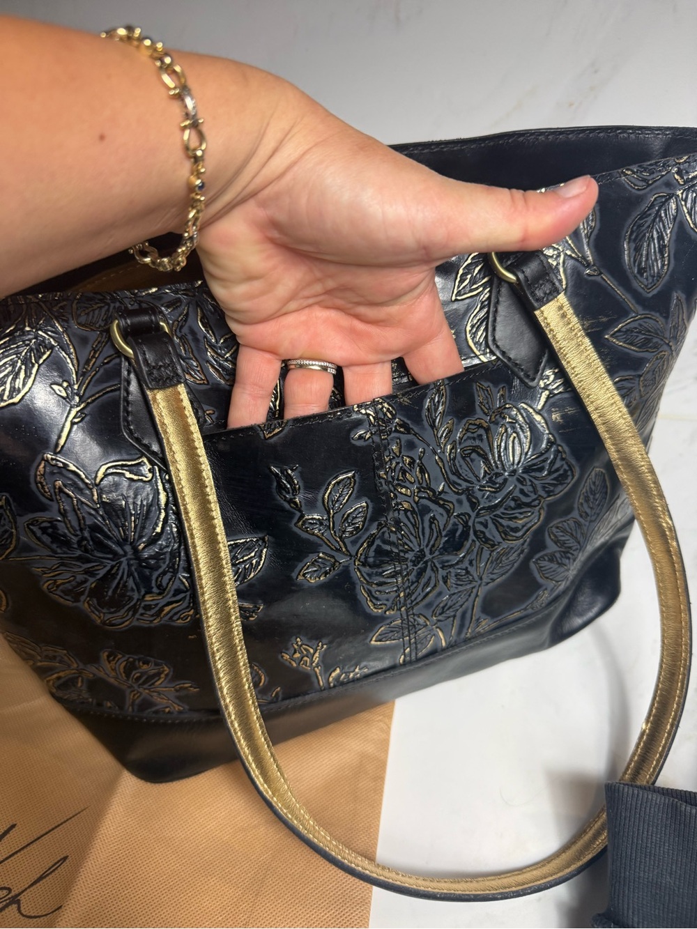 Patricia Nash Black and Gold Floral Tote - Picture 5 of 11